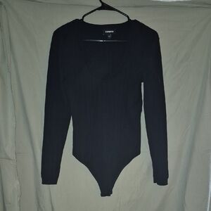 Express Elegant Black Long Sleeve Bodysuit
